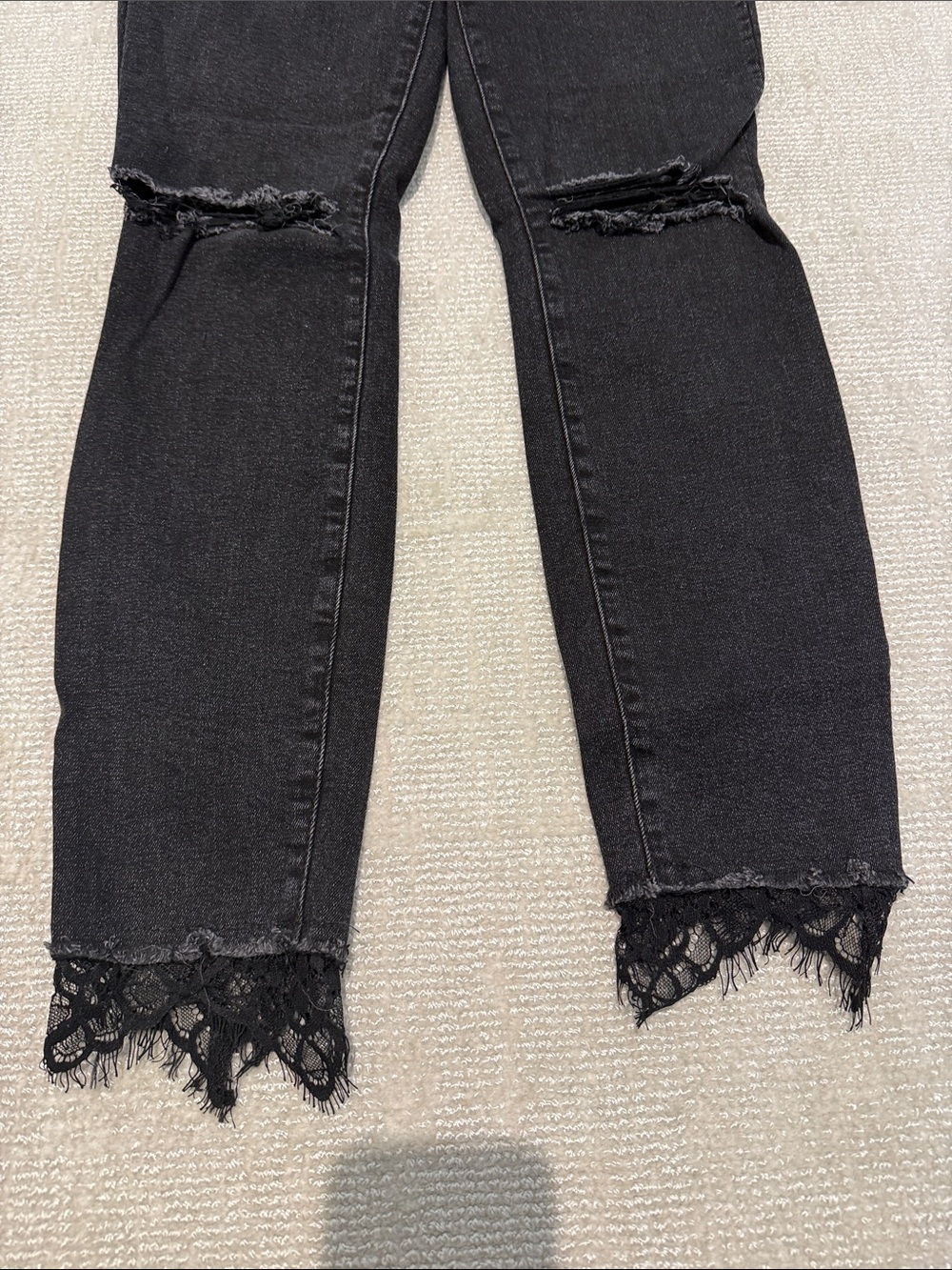 MOTHER Black Ankle Fray Jeans with Lace Hem - Picture 3 of 8